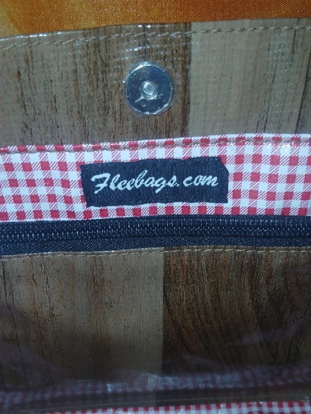 Fleebags Oil Cloth Faux-Wood Tote W/ Gingham Interior